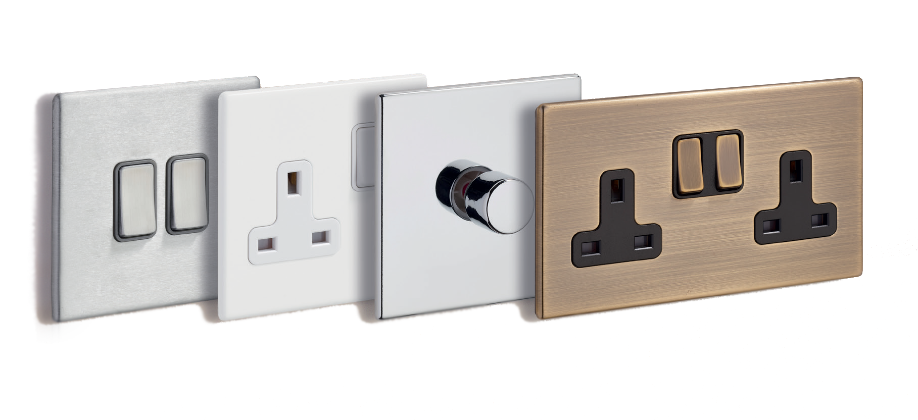 Range of different colours and finishes of switches and sockets