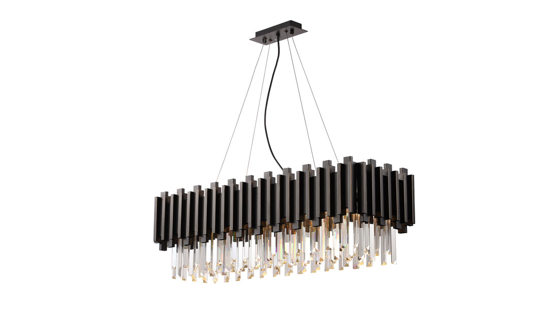 Rectangular Crystal Chandelier with black and brass finish