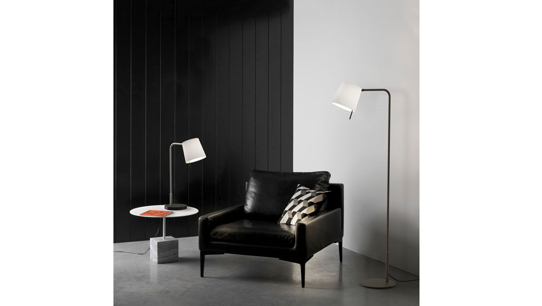 Mitsu Floor Lamps, living space with armchair and table.