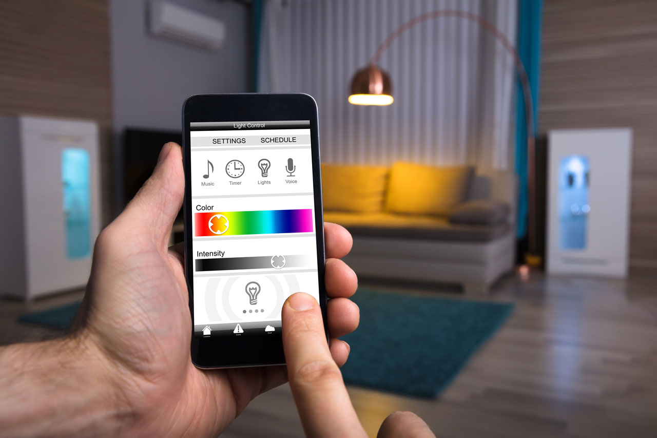 WiZ GU10 RGB & White LED Smart Light Bulb 4.9W controlled by the phone app.
