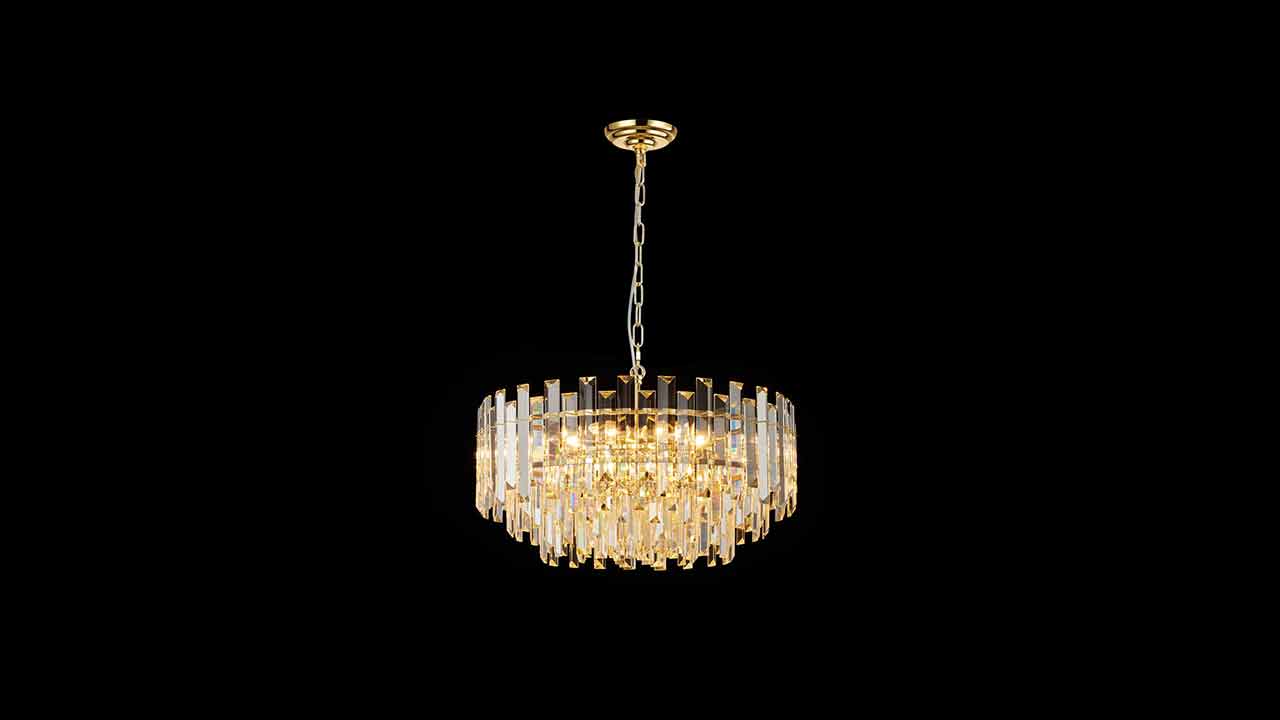 Modern Crystal Chandelier in Gold Mirror Effect E14. Interior Lighting Ideas.