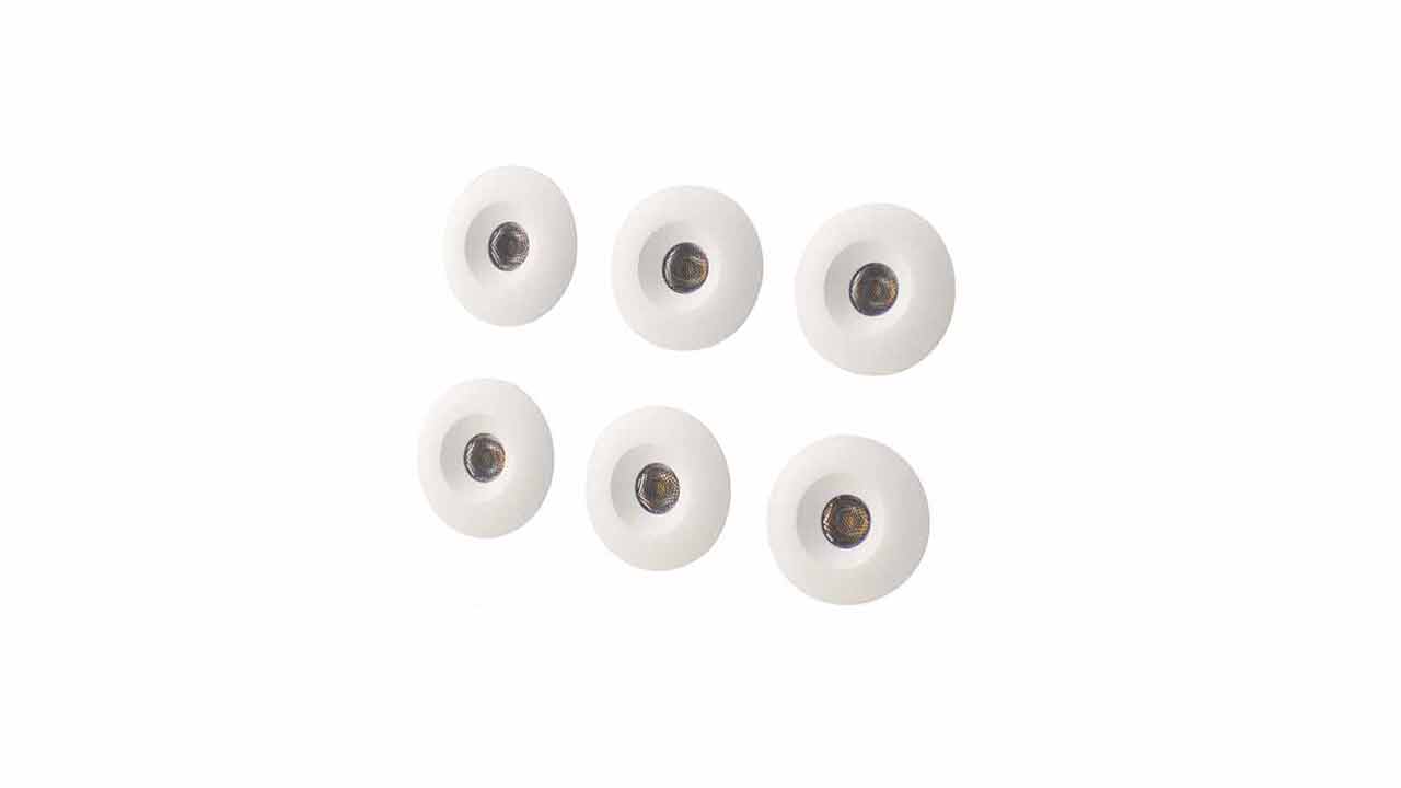 Set of 6 LED Fire Rated Mini Downlights IP20 3000K: