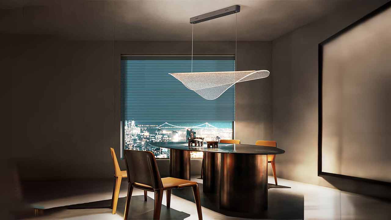 Abstract LED Pendant Light Acrylic Floating Design. Interior Lighting Ideas.