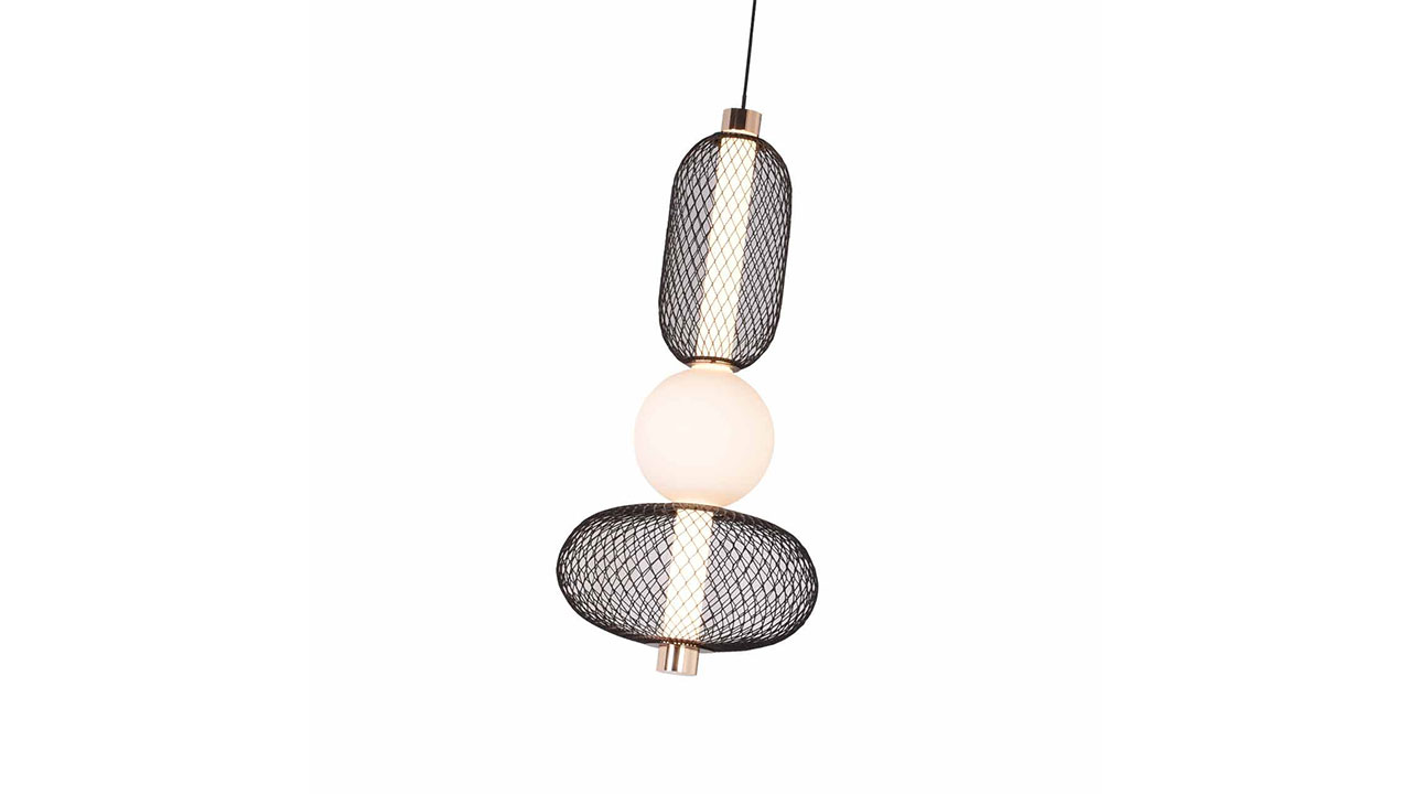 Opal Glass LED Pendant Light in Matt Black and Gold Plating, Pendant Lights.